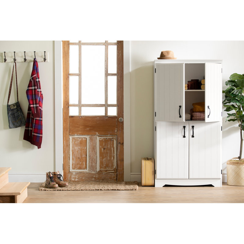 Armadietto Contenitore South Shore Farnel A 4 Ante, Colore Bianco Puro, Con Ripiani Regolabili, Stile Moderno, Garanzia 5 Anni